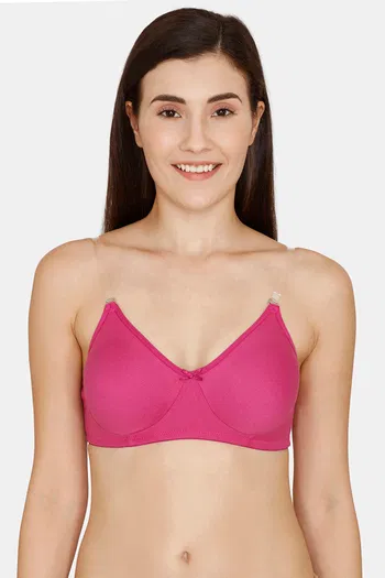 Buy Rosaline Everyday Double Layered Non Wired Medium Coverage T-Shirt Bra With Transparent Straps - Fuchsia Red